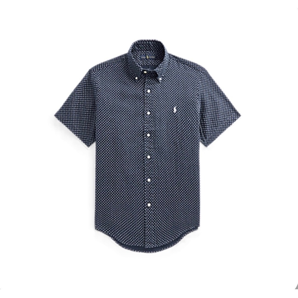 Polo Ralph Lauren Mens Medium Classic Fit Mini-Paisley Linen SS Shirt Navy